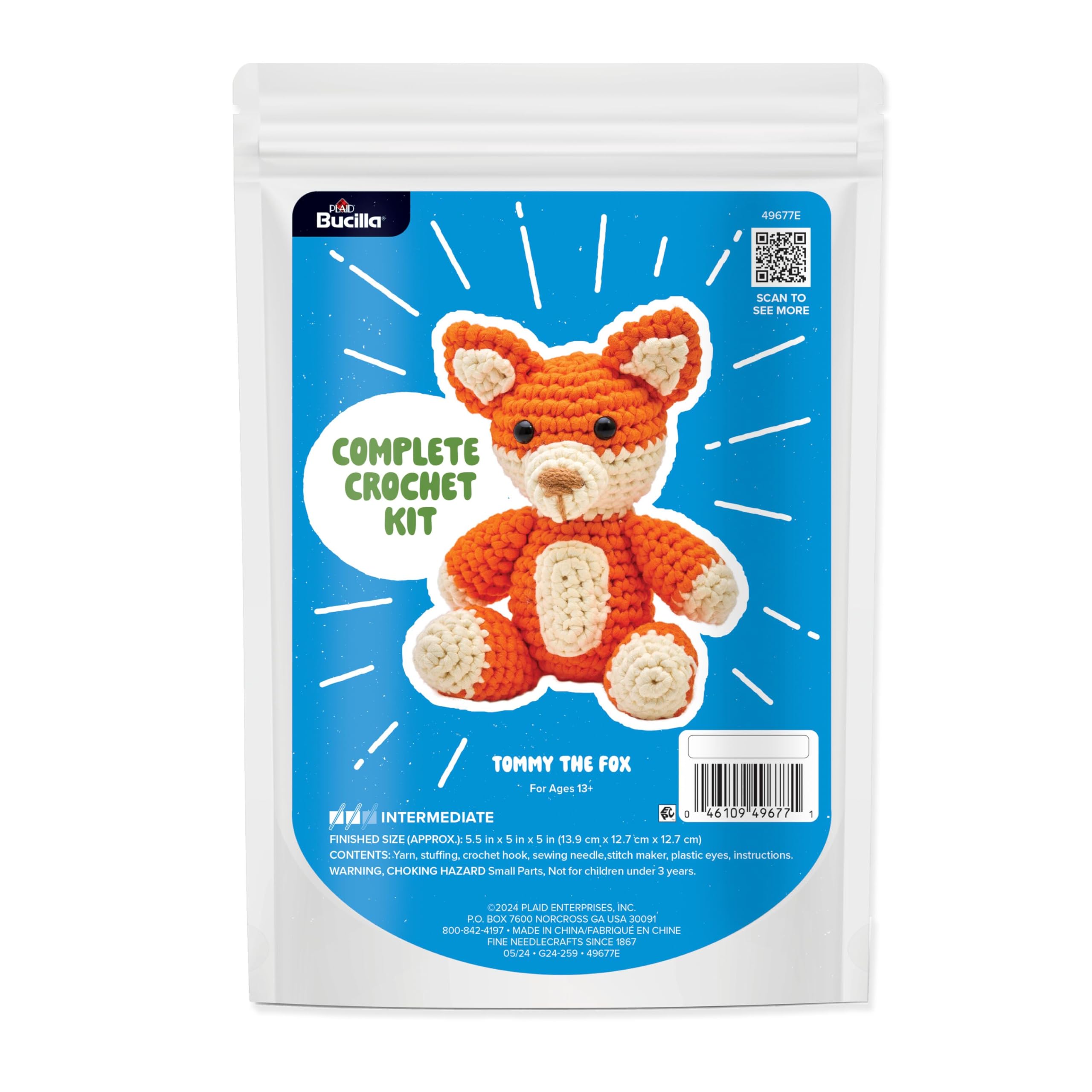 Amazon.com: Bucilla Complete Crochet Kit, Tommy The Fox, 5